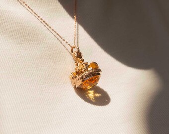 9k Rose Gold Citrine Drop Pendant | Vintage 1930s Fob Jewelry – Nathalia