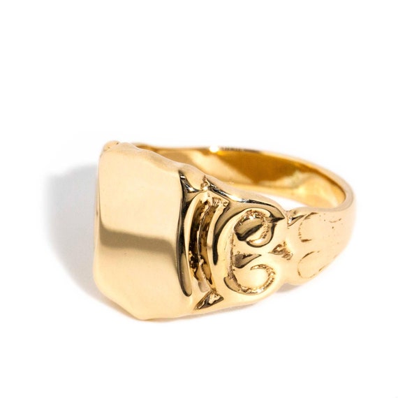 Pedro 1970s Patterned Pinky Signet Ring 9ct Gold - image 3