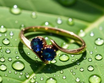 Anello Toi Et Moi in oro rosa 18 carati con zaffiro blu / Gioiello vintage anni '50 con due pietre – Primrose
