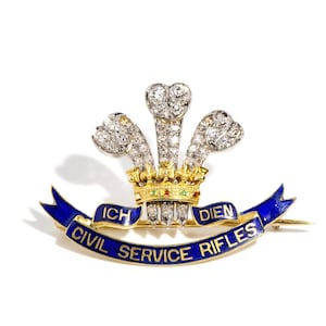 18k Gold Edward Prince of Wales Diamond Military Service Pin - Enamel Brooch - Historical Gift - Edward