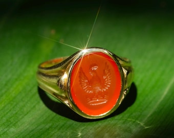 Antique Victorian Carnelian Intaglio Signet Ring |  18K Gold Carved Statement Jewelry – Julius