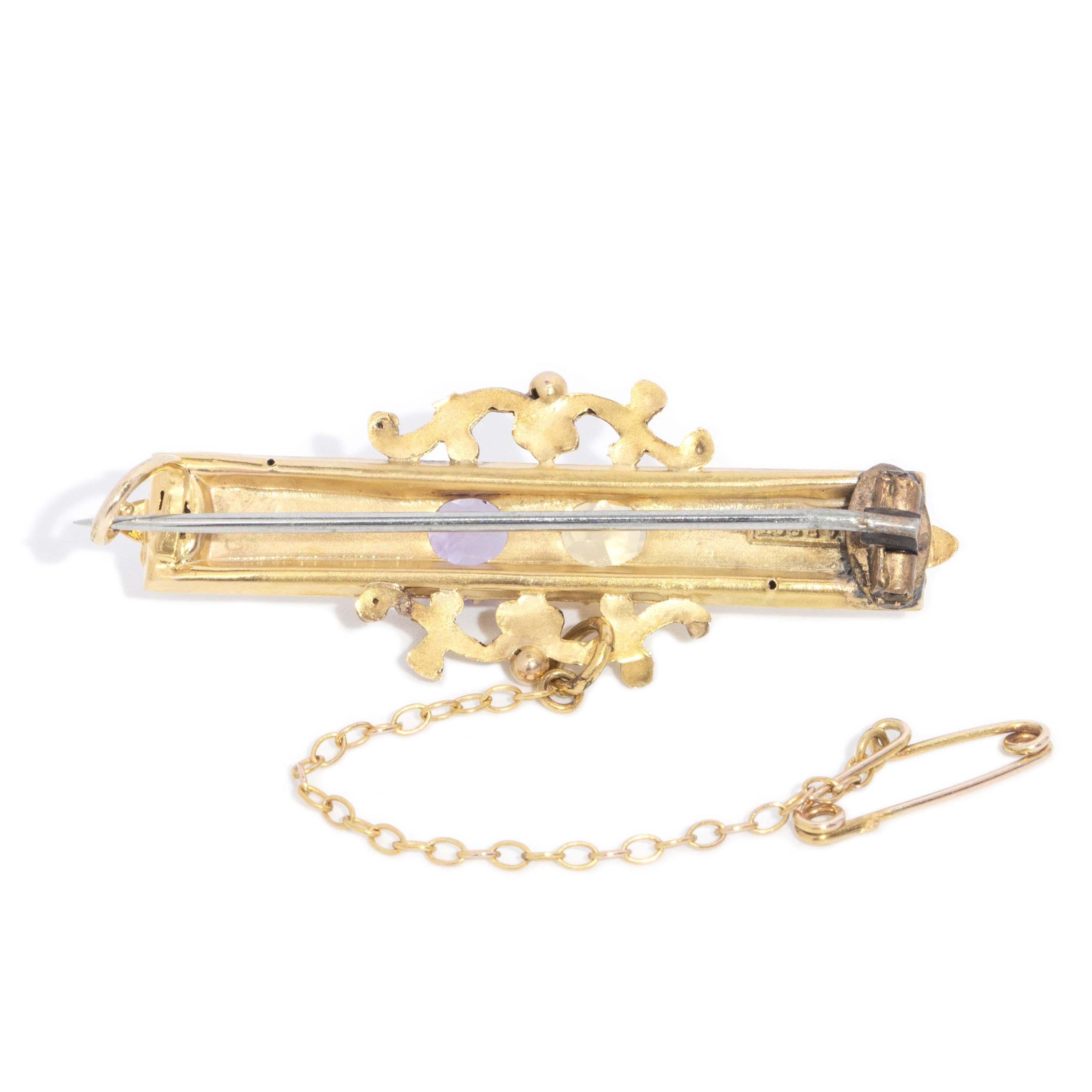 アンティーク ビクトリア朝 アメジスト＆シトリン ブローチ | 9K