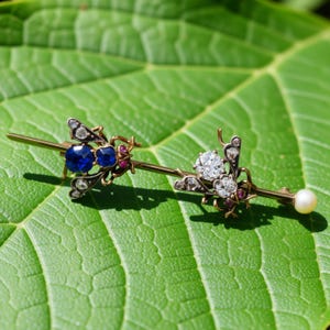 Antique Victorian Diamond & Sapphire Insect Brooch | 14k Gold Nature Pin – BeeBee