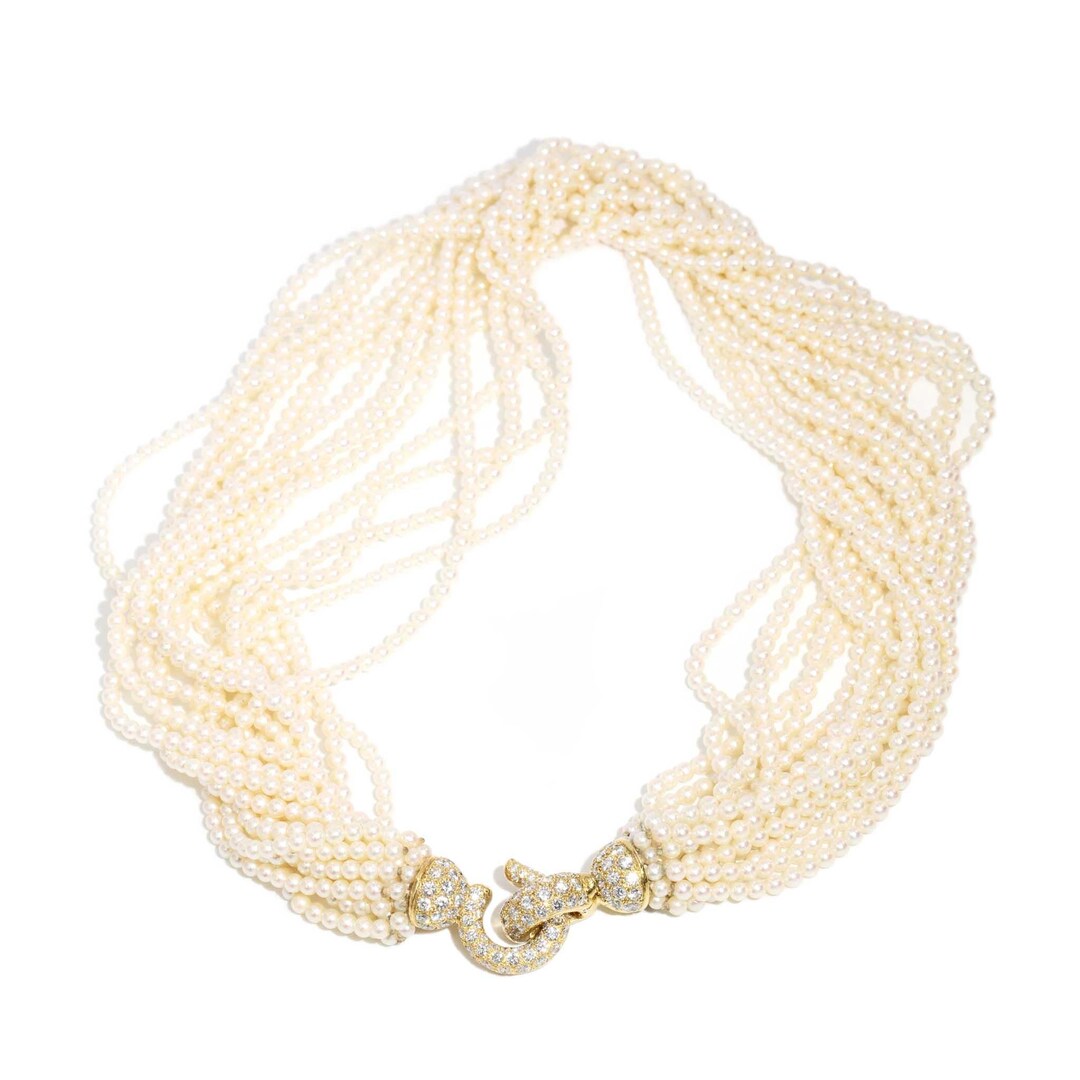 Cartier Rope Chain Cartier Pearl Rope Necklace 18ct Gold Diamond Clasp - Etsy