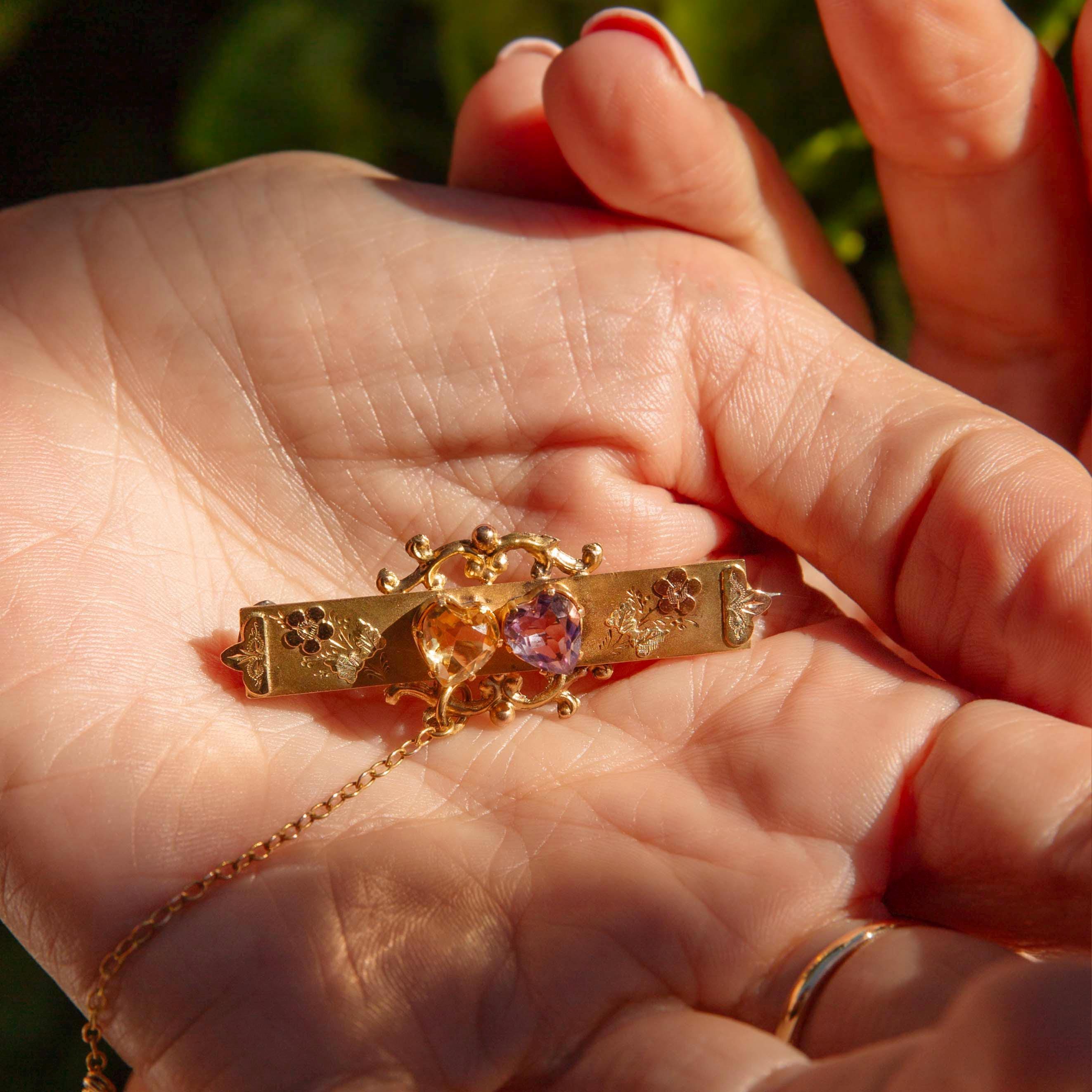 アンティーク ビクトリア朝 アメジスト＆シトリン ブローチ | 9K