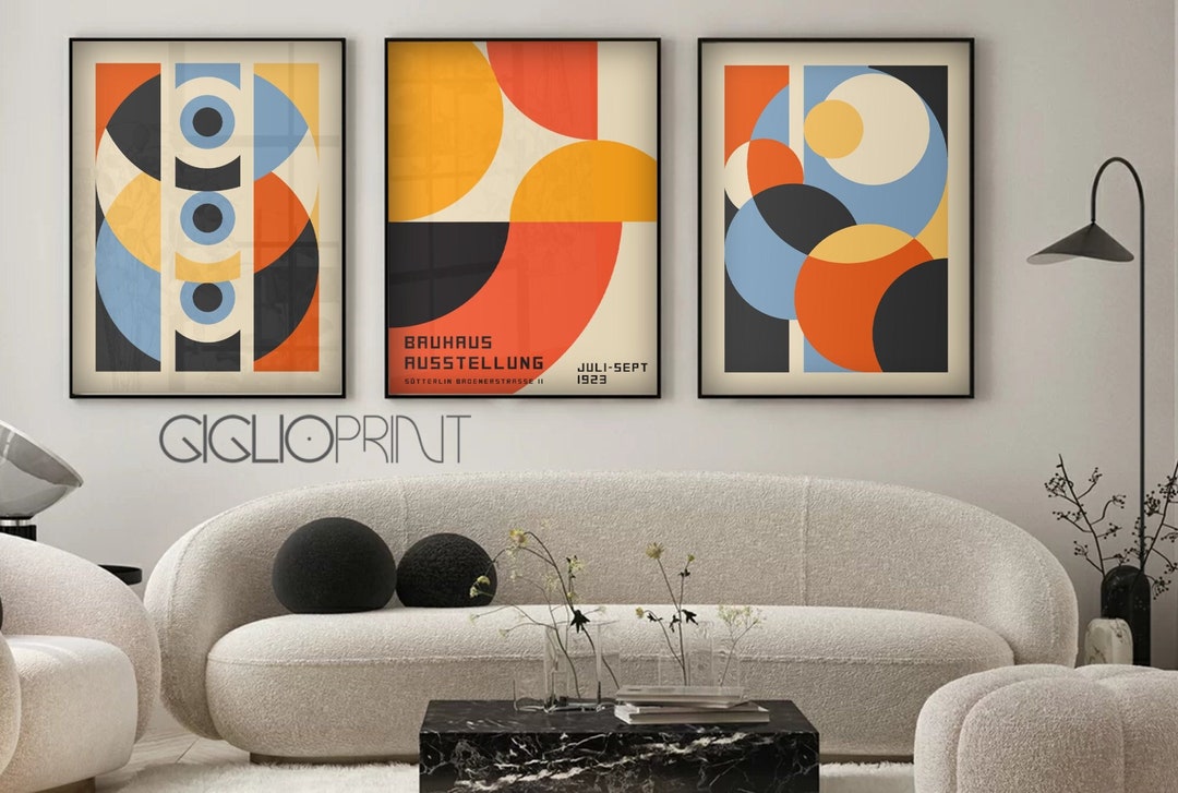 Set of 3 Piece Wall Art BAUHAUS Exhibition Poster ORANGE Bauhaus Print ...