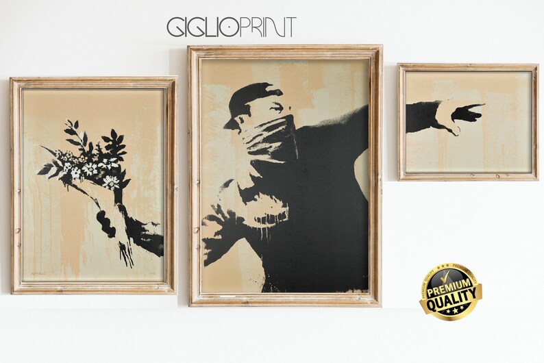 BANKSY, 3 piece wall art, FLOWER, Banksy Print, Banksy Wall Art, Banksy art, Graffiti Art, Gallery Wall Set, Home Decor, Wall Art, Art Pints image 1