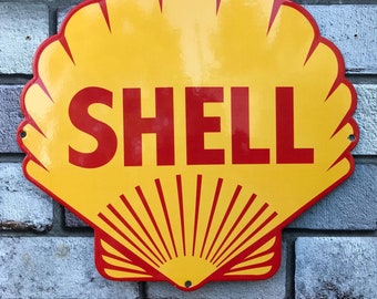Shell Enamel Sign: Clam Style, Garage, Bar, Man Cave