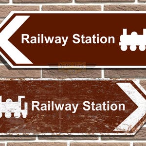 Railway Station British Tourist Style Metal Road Sign Train Sign Man Cave Garage Sign