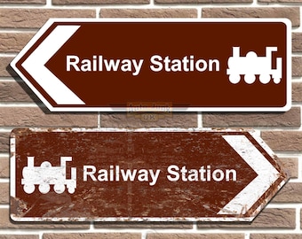 Railway Station Metal Road Sign British Tourist Train Sign Garage Decor