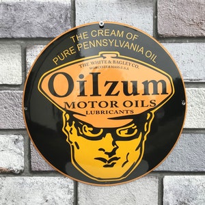 Oilzum Motor Oils Enamel Sign Garage Sign Scooter Bar Sign Man Cave