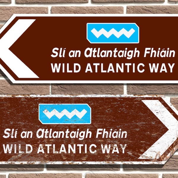 Wild Atlantic Way British Tourist Style Metal Road Sign Man Cave Garage Sign