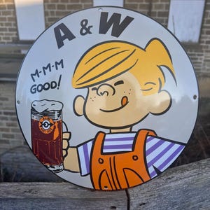 A&W Root Beer Enamel Sign Garage Sign Scooter Bar Sign Man Cave