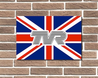 TVR Union Jack Metal Sign Wall Plaque Classic Car Garage Sign Bar Sign Man Cave