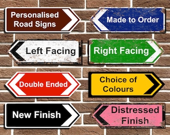 Personalised Metal Road Arrow Sign Garage, Shop, Man Cave Bar Sign