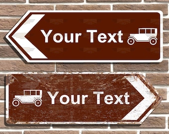 Gepersonaliseerd metalen verkeersbord in klassieke Britse toeristenstijl voor mancaves of garages