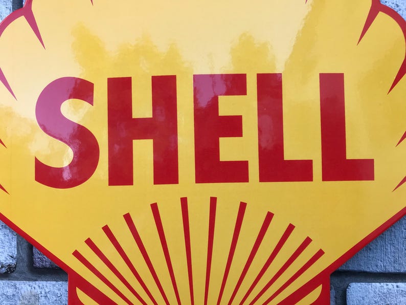 Shell Enamel Sign: Clam Style, Garage, Bar, Man Cave - Etsy