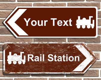 Personalised Railway Station Metal Sign Garage, Bar, Shop, Man Cave Train Sign