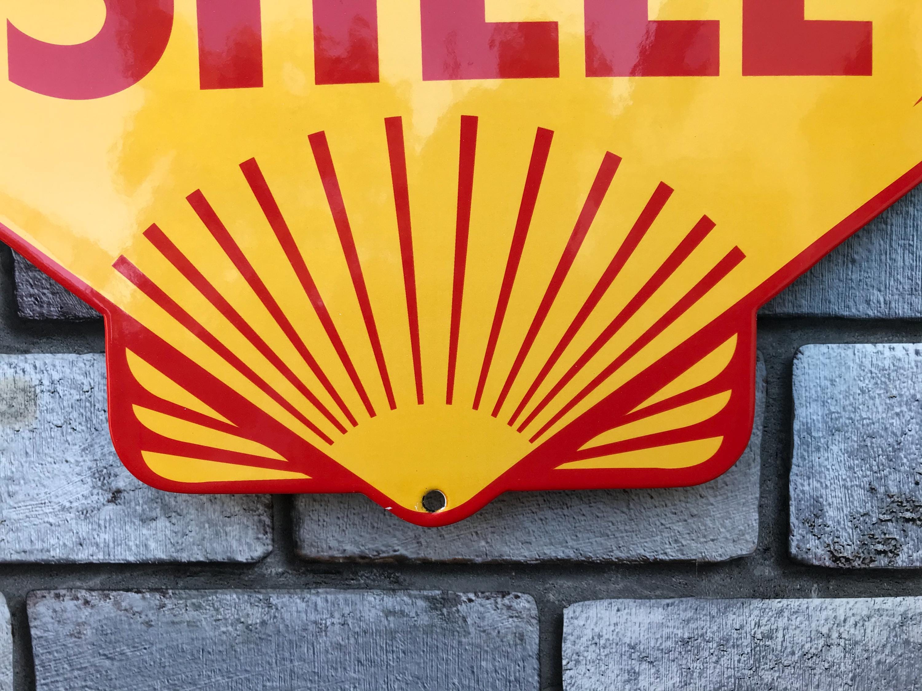 Shell Enamel Sign: Clam Style, Garage, Bar, Man Cave - Etsy