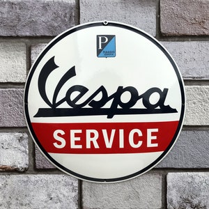 Plaque émaillée Vespa Service Plaque de garage Plaque de bar de scooter Homme des cavernes