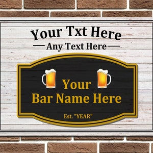 Personalised Bar Sign Metal Home Bar Sign Man Cave Garage Sign