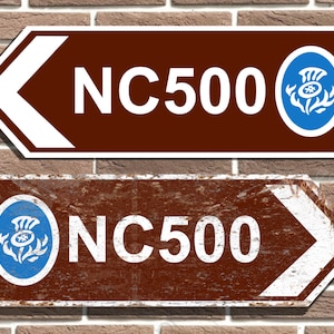 スコットランド ノース コースト 500 NC500 英国観光スタイル 金属製道路標識 男の隠れ家 ガレージ標識