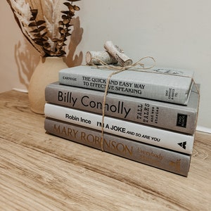 Grey book decor, coffee table books, farmhouse book stack, book staging, book set.