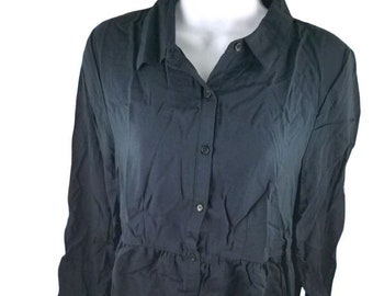 New! Womens Bongo Top Shirt Black Rayon Medium Button Front LS 100% Rayon