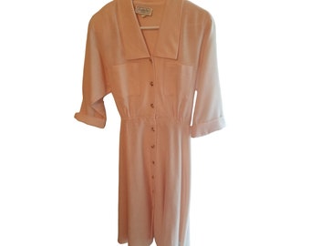 Womens Peach Leslie Fay Petites Vintage Shirt Dress Button Front Belt 10 Ankle