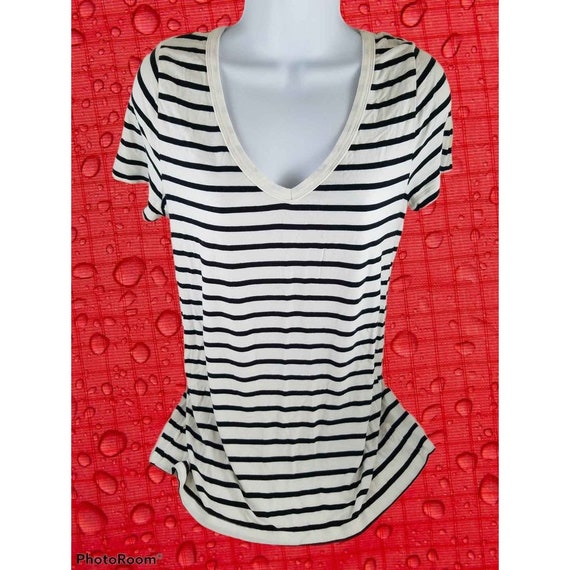Merona Shirt Black White Stripes V-neck 