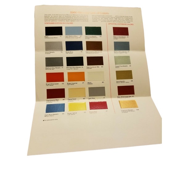 Car Color Chart 1980 Mercury Exterior Colors Chips Brochure Automotive Vintage