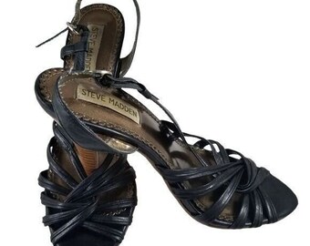 Dames hakken schoenen zwart Steve Madden Blare 8M sandalen leer bovenste feesttijd