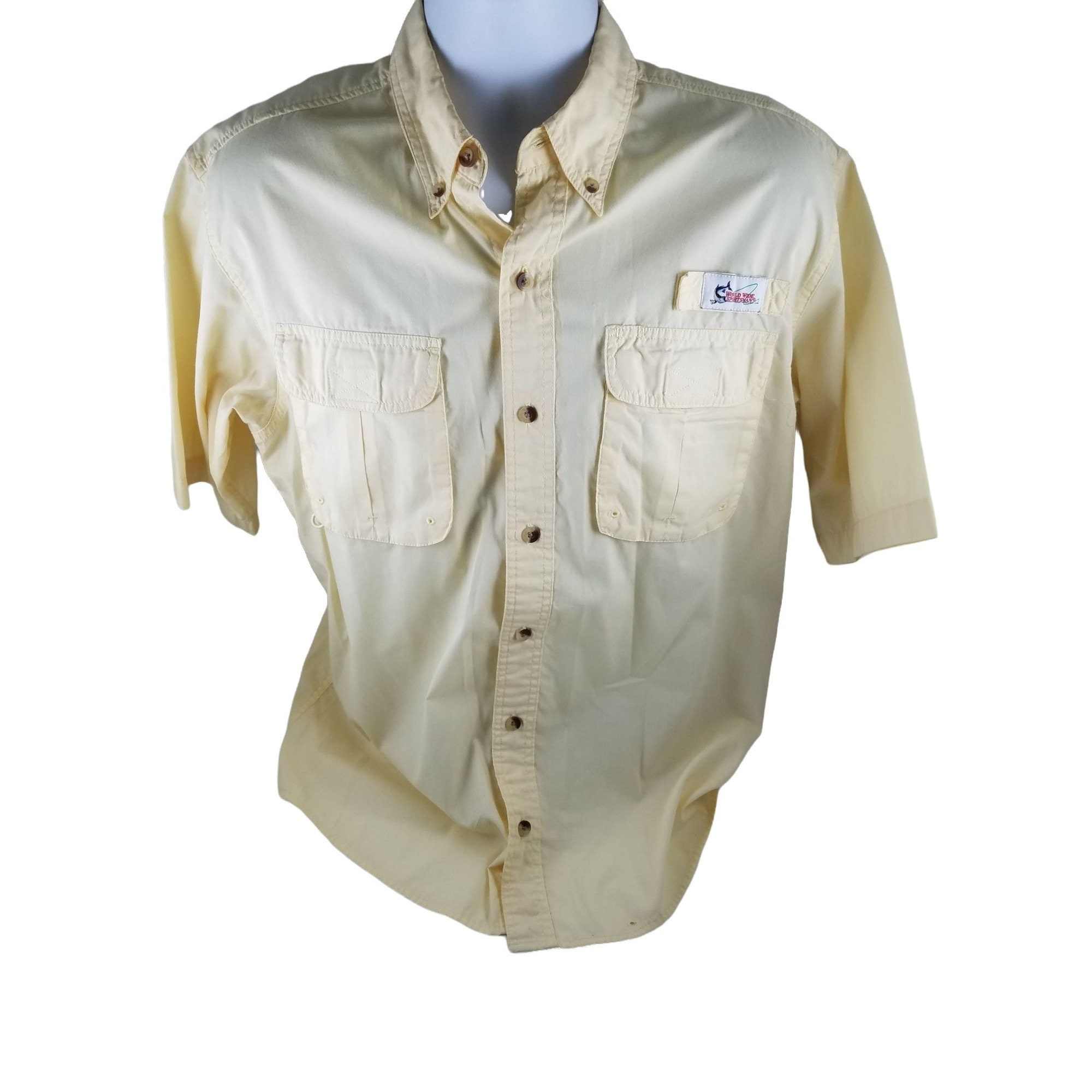 Mens World Wide Sportsman Yellow Cotton Blend Shirt M Vented 2 Pockets  Button 