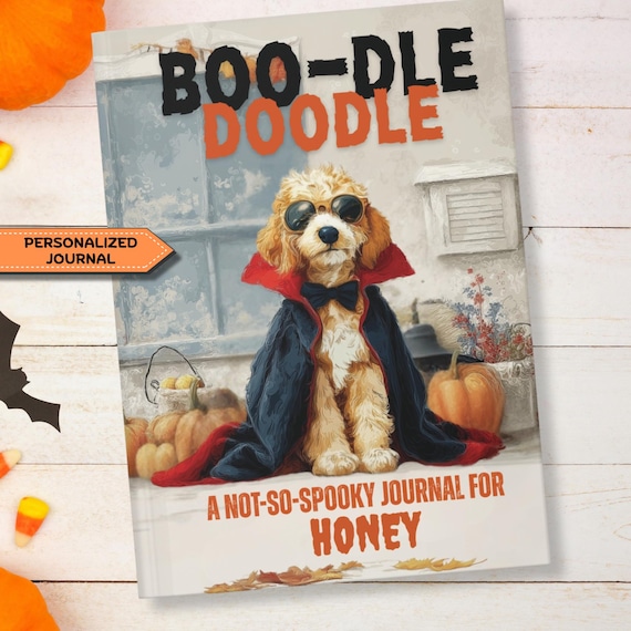 Personalized Goldendoodle Halloween Journal: Dracula Doodle Design