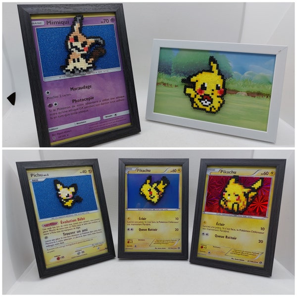 Pixel Art - Pokemon carte Pikachu, Pichu, Mimiqui