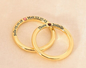 Custom Engraved Birthstone Ring,Silver Name Ring,18K Gold Family Birthstone Ring,Delicate Stacking Ring,Custom Birthstone Ring, Gift for Her