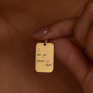 Werkelijk (je eigen) handschrift, aangepaste handschriftketting, herdenkingsgoud gegraveerde ketting, handtekening sieraden, kerstcadeaus, ketting voor koppels