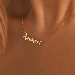 Collar con nombre personalizado y corazón • Collar para mujer • Collar con nombre dorado • Regalo para el Día de la Madre • Collar para mujer • Collar para pareja