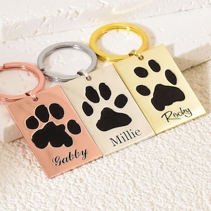 Personalised Actual Dog Paw Print Keyring • Photo Engraving • Actual Paw Keychains • Cat Photo Jewellery •Actual Exact Copy of Pet Paw Print