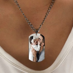 Photo Dog Tag Necklace • Custom Personalized Dog Tags with Your Picture • Titanium Steel Photo Dog Tag Pendant • Boyfriend Gift for Him