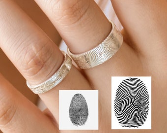 Cadeau pour la fête des mères • Bague empreinte digitale réelle • Bijoux de couple • Bague empreinte digitale • Bague promesse • Bague éternité • Cadeau pour la fête des pères • Cadeau de Noël