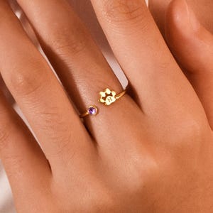 Custom Engraved Paw Print Birthstone Ring: Pet Memorial Jewelry