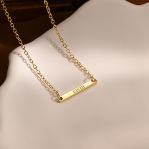 Gold Filled Bar Necklace,Personalized Minimalist Bar Name Necklace,Tiny Bar Necklace,Initials Birthdate Date Necklace,Christmas Gift for Mom