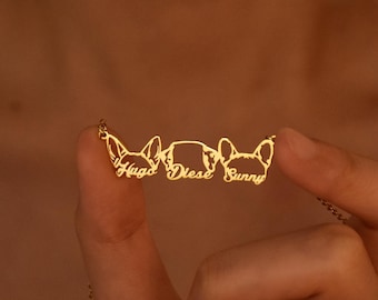 Collar para varios perros, collar con nombre de perro, collar con orejas de perro personalizado, collar con orejas de perro de diseño, joyería para mascotas, regalo de Navidad, joyería para animales