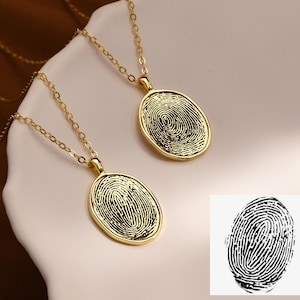 Personalised Fingerprint Necklace, Custom Actual Fingerprint Pendant, Handwriting Jewelry, Memorial Gifts for Mom & Grandma, Couple Necklace