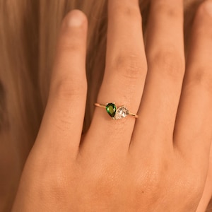 2 Birthstone Ring, Custom Heart Birthstone Ring, Engagement Gift, Bridesmaid Gift, Anniversary Gift, Valentines Day Gift, Couples Gift
