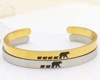 Mama bear bracelet,stacking bracelets,bear cubs,Bracelet Gift For Mama, Gift For Mom,Jewelry For Women,Mom birthday,With Kids Names