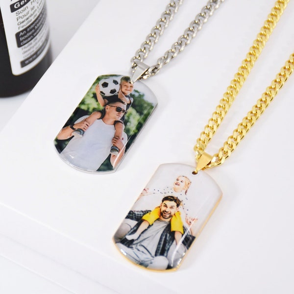 Custom Military ID Tag (Dog Tag) Necklace, Custom Personalized Dog Tags with Your Picture, Photo Dog Tag Necklace, Boyfriend Gift for Him