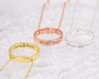 Circle Ring Necklace,Personalized Engraved Necklace,Hidden Message Necklace,Inner and Outer Engraving,Gift for Her, Personalized Jewelry