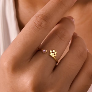 Anillo con piedra de nacimiento grabada personalizada, inicial y piedra de nacimiento, regalo para amantes de las mascotas, regalo de Navidad para mamá, recuerdo de mascota, regalo para ella.